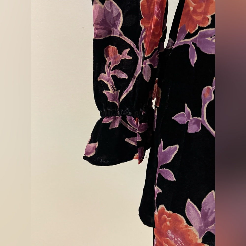 Forever 21 Black Floral Whimsigoth Long Sleeve Dress Small - Picture 7 of 9